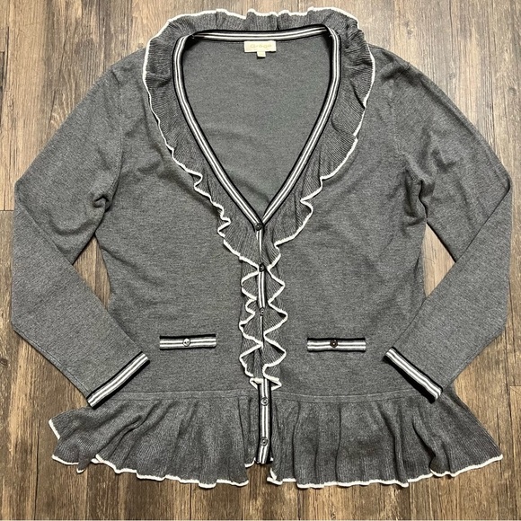 Grege Paris Ruffled Hem Long Sleeve Knit Cardigan V Neck Sweater Evening PartyXL - Picture 7 of 15